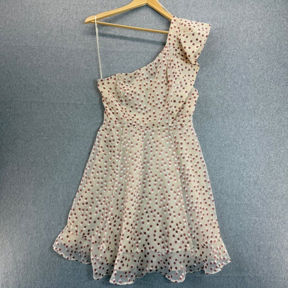 ASTR The Label Size Large‎ One-Shoulder Polka Dot Ruffle Dress Cream Pink Megan